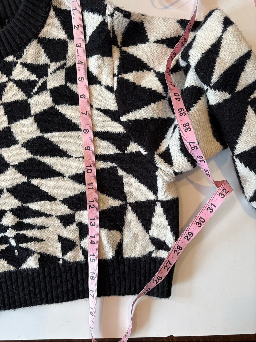 Farm Rio || Deco Knit Sweater Geometric Black White Small‎ - Picture 8 of 9